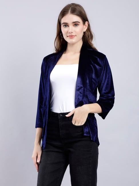 anvi be yourself navy velvet regular fit shrug