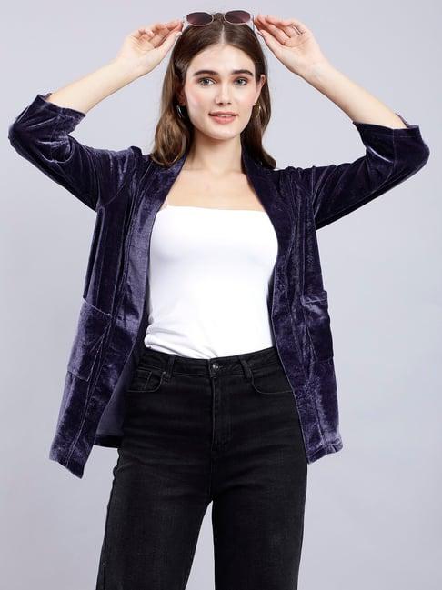 anvi be yourself grey velvet regular fit shrug