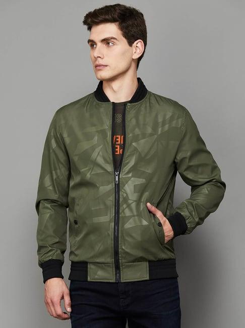 bossini olive regular fit printed bomber jacket