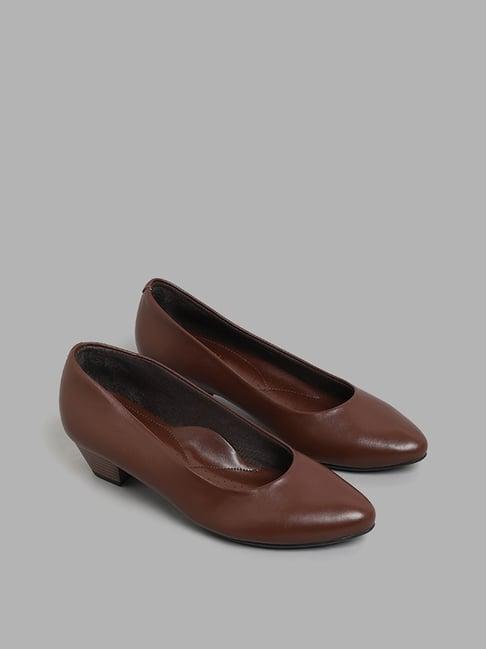 luna blu by westside brown cone heeled almond toe pump shoes