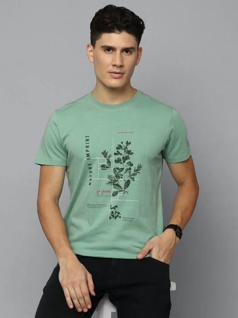 louis philippe jeans green cotton slim fit printed t-shirt