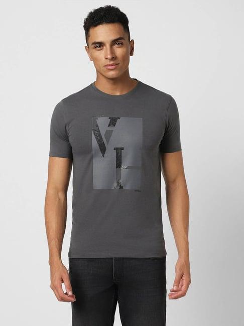 v dot grey slim fit printed t-shirt