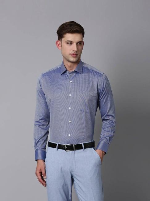 luxure by louis philippe blue cotton regular fit texture shirt