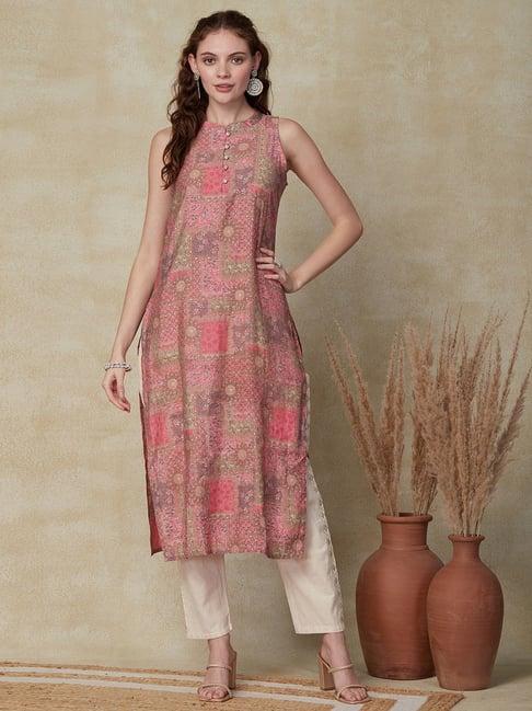 fashor pink floral print straight kurta