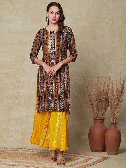 fashor multicolored printed straight kurti