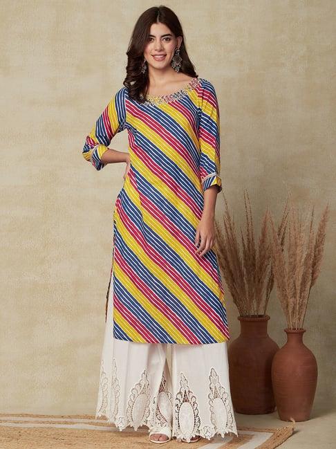 fashor multicolored cotton striped straight kurta