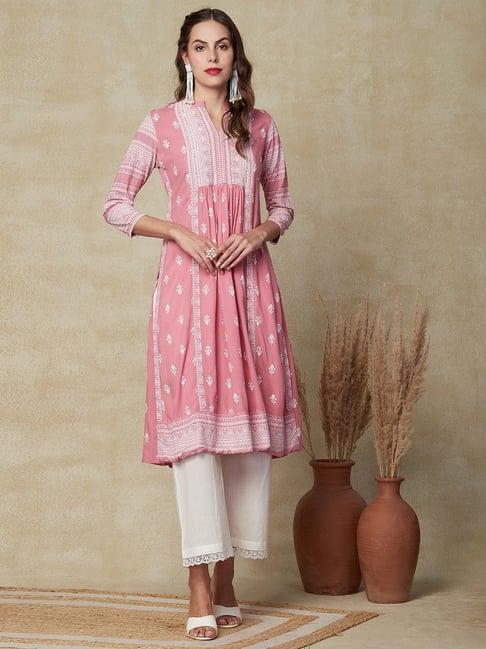 fashor peach printed straight kurta