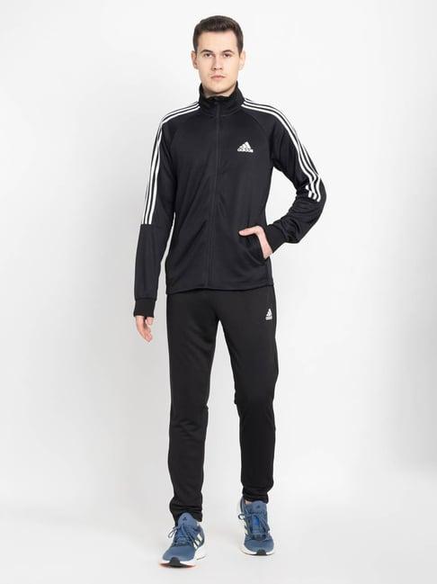 adidas black regular fit striped tracksuit