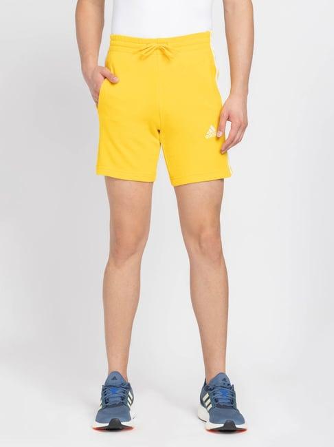 adidas yellow regular fit striped sports shorts