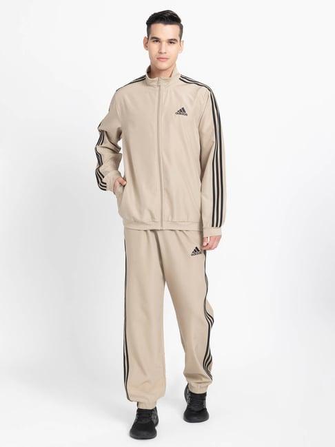 adidas beige regular fit striped tracksuit