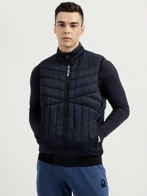 united colors of benetton blue regular fit quilted jacket