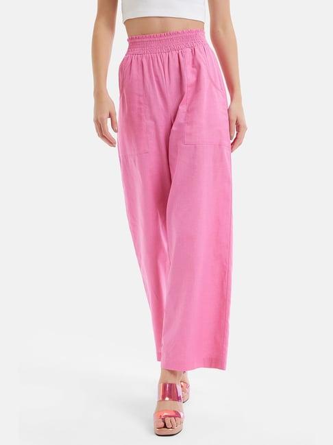 kazo pink relaxed fit high rise trousers