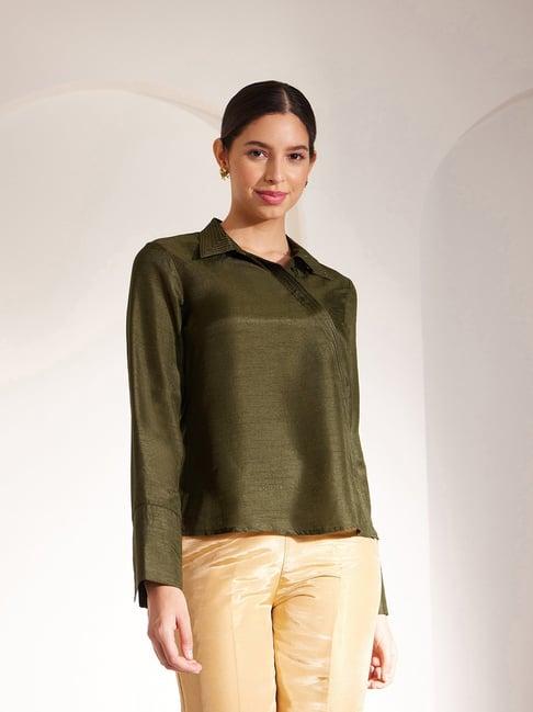 fablestreet olive regular fit shirt