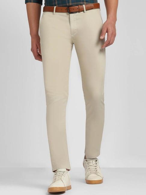 allen solly beige slim fit trousers