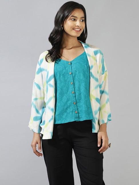 fabindia off-white printed shrug