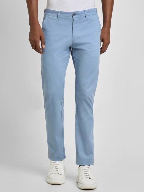 peter england casuals sky blue slim fit trousers