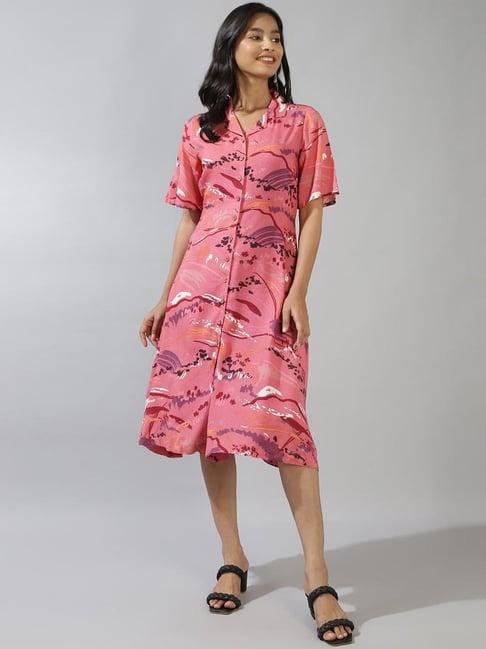 fabindia pink printed a-line dress