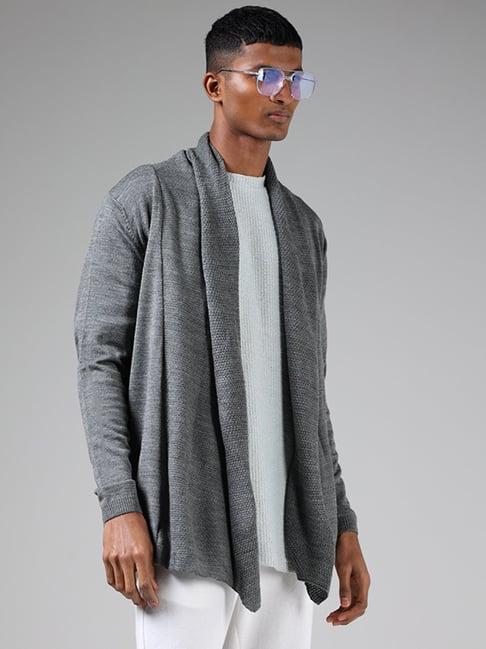 eta by westside dark grey melange slim fit cardigan