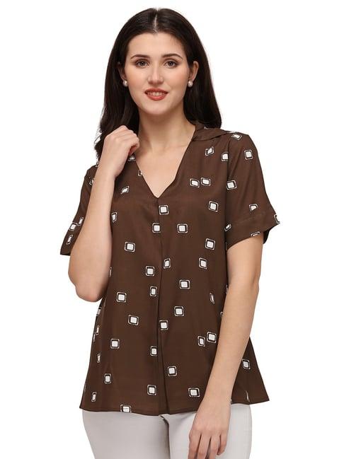 smarty pants brown & white cotton printed top