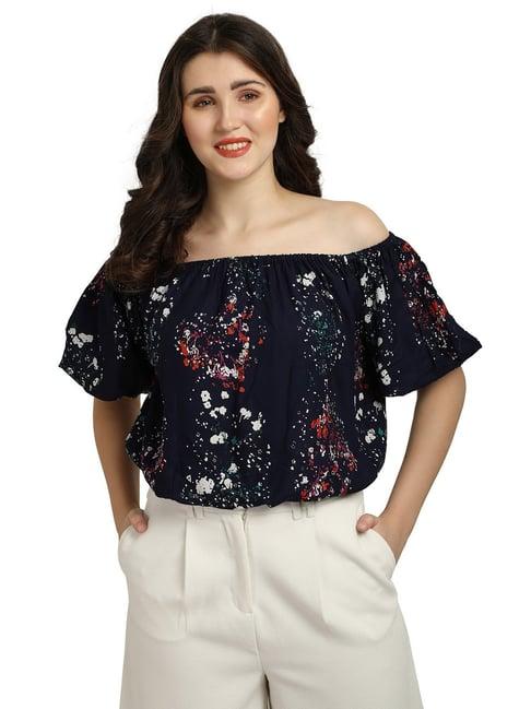 smarty pants navy cotton floral print crop top