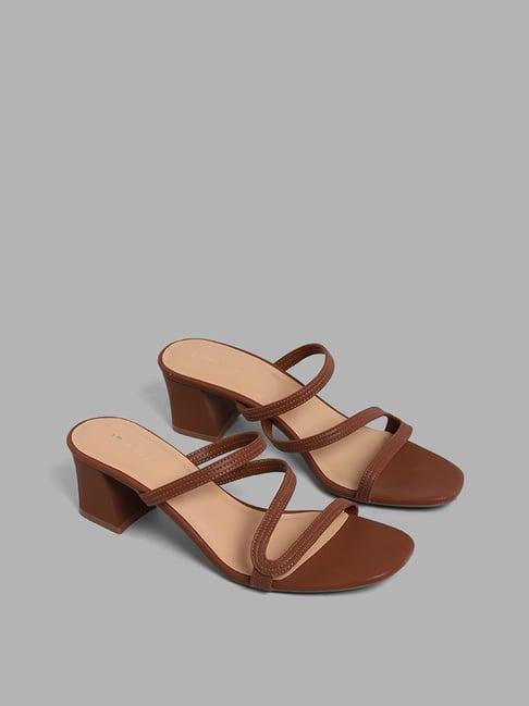 luna blu by westside brown strappy block heel sandals