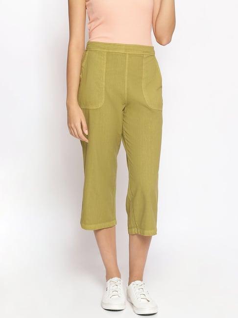 oxolloxo green cotton textured mid rise culottes