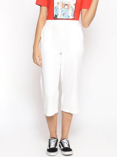 oxolloxo white cotton textured mid rise culottes