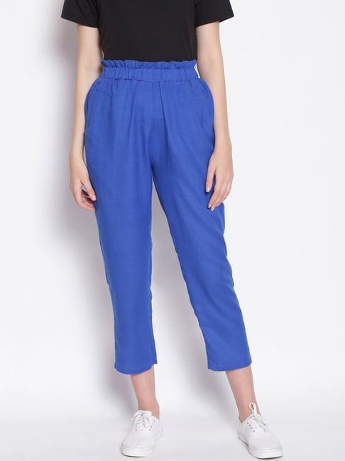 oxolloxo blue cotton regular fit high rise pants