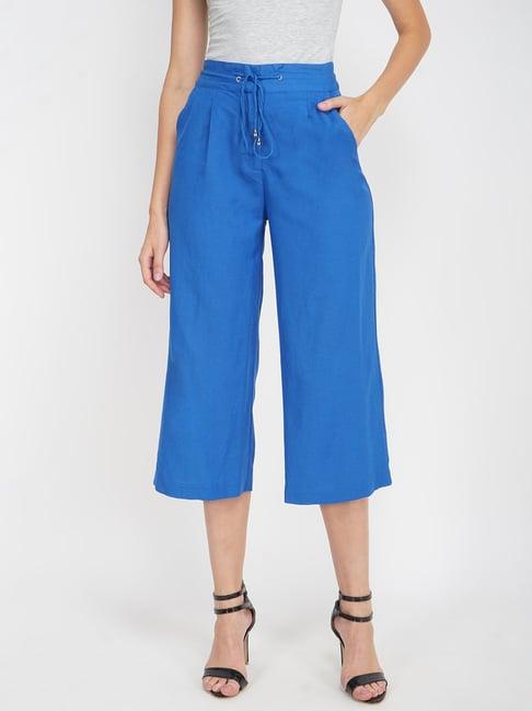 oxolloxo blue cotton relaxed fit high rise pants