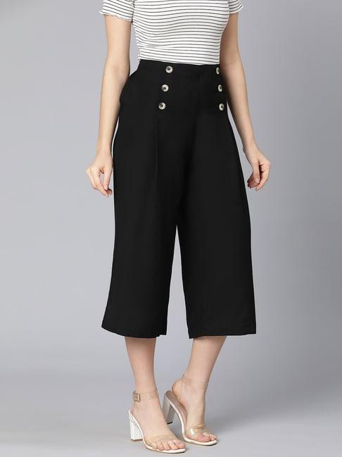 oxolloxo black cotton relaxed fit mid rise culottes