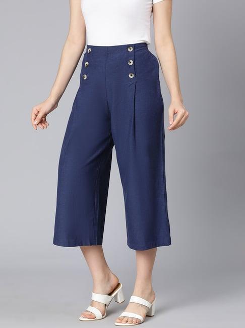 oxolloxo navy cotton relaxed fit mid rise culottes