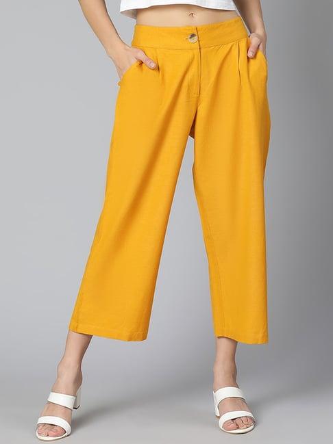 oxolloxo mustard cotton regular fit mid rise culottes