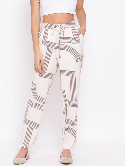 oxolloxo cream & beige printed mid rise pants