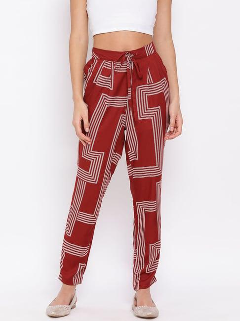 oxolloxo maroon printed mid rise pants