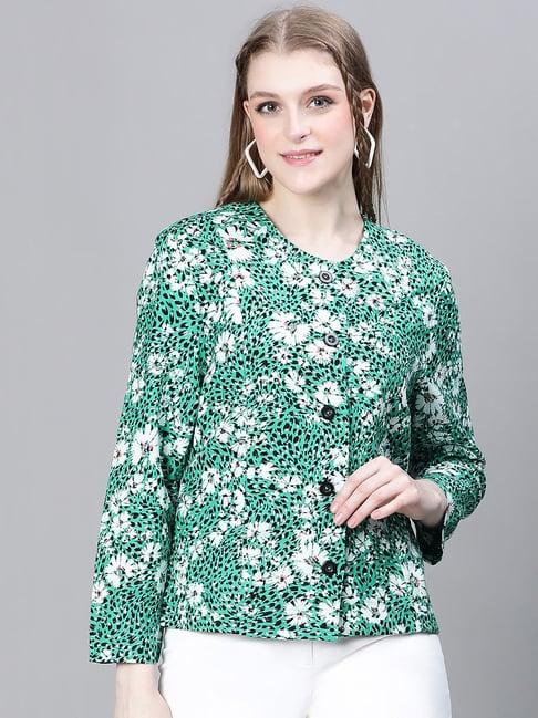 oxolloxo green & white cotton floral print bomber jacket