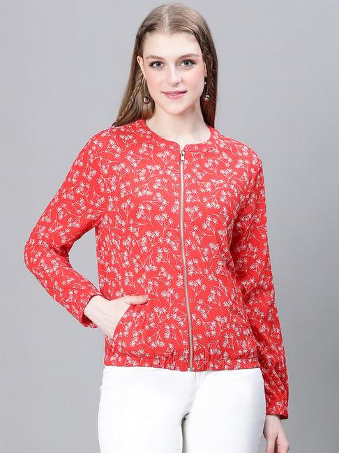 oxolloxo coral & white floral print na bomber jacket