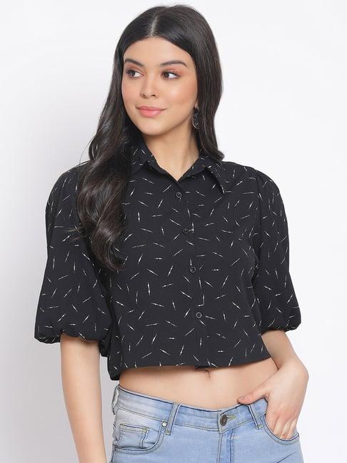 oxolloxo black printed crop shirt