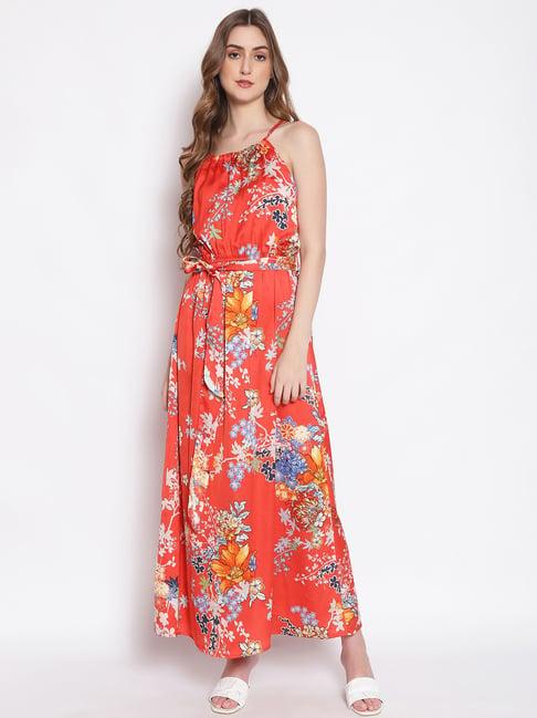 oxolloxo red floral print maxi dress