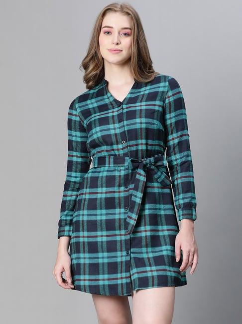 oxolloxo blue cotton checks shirt dress