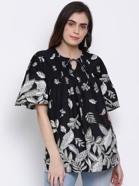 oxolloxo black cotton floral print tunic