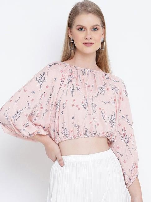 oxolloxo peach floral print crop top