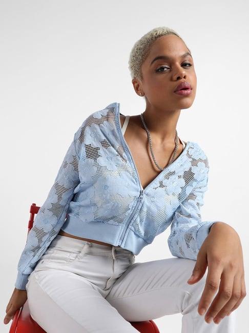 campus sutra blue embroidered jacket