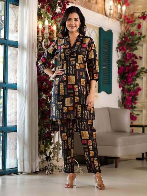 yufta black printed kurti pant set