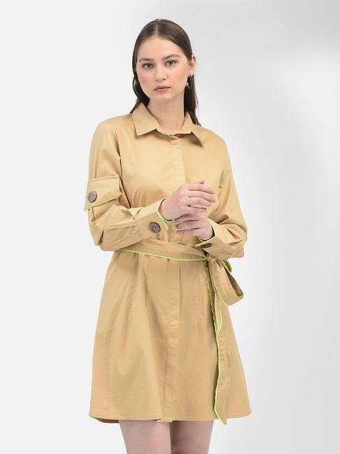 crimsoune club khaki cotton above knee shirt dress