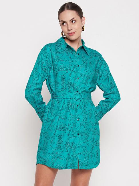 madame turquoise printed shirt dress