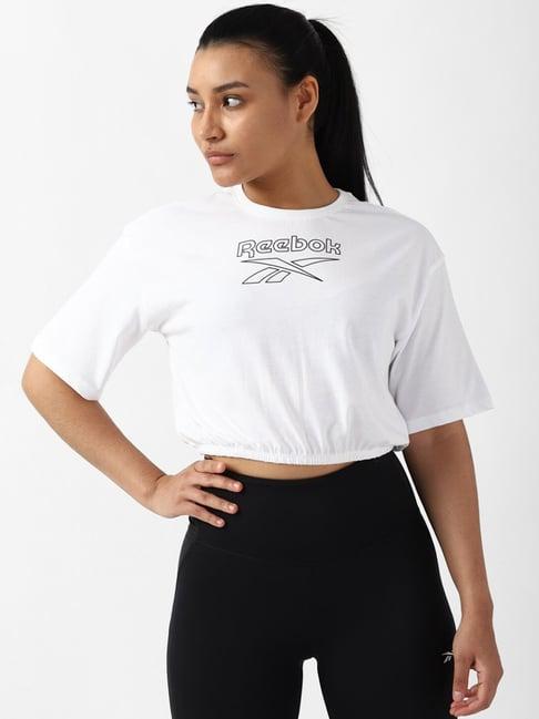 reebok white printed crop top