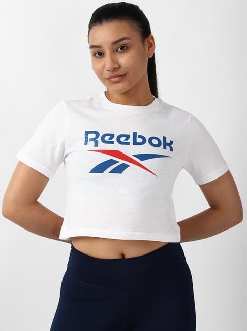 reebok white cotton printed crop top