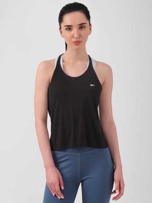 reebok black regular fit tank top