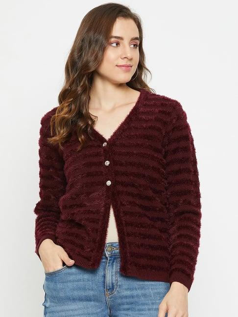 madame maroon acrylic regular fit cardigan