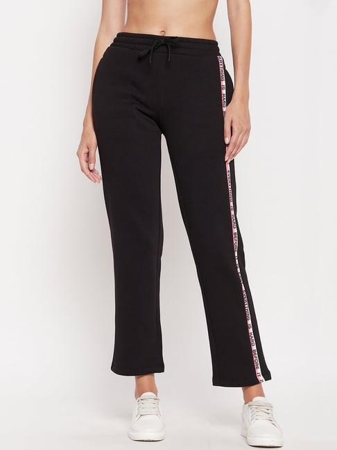 madame black cotton regular fit mid rise trackpants